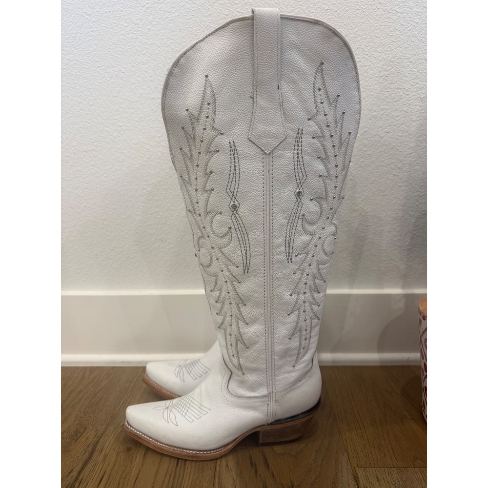 Rockem White Leather Tall Western Cowboy Boots Studded Embroidery Size 7